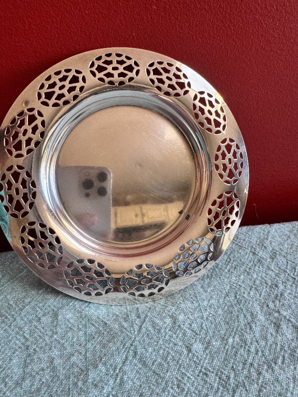 Vintage Made in England Silverplate Pierced Dish / Coaster